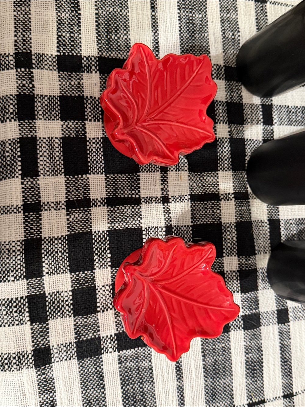 Red Leaf 2 Ceramic Leaf Candle Holders
